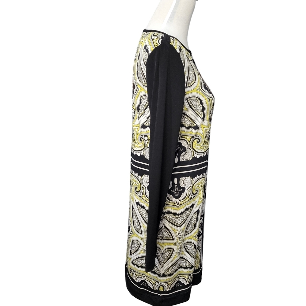 Banana Republic women's petite medium dress black/white/yellow, sabrina neckline - Picture 4 of 5